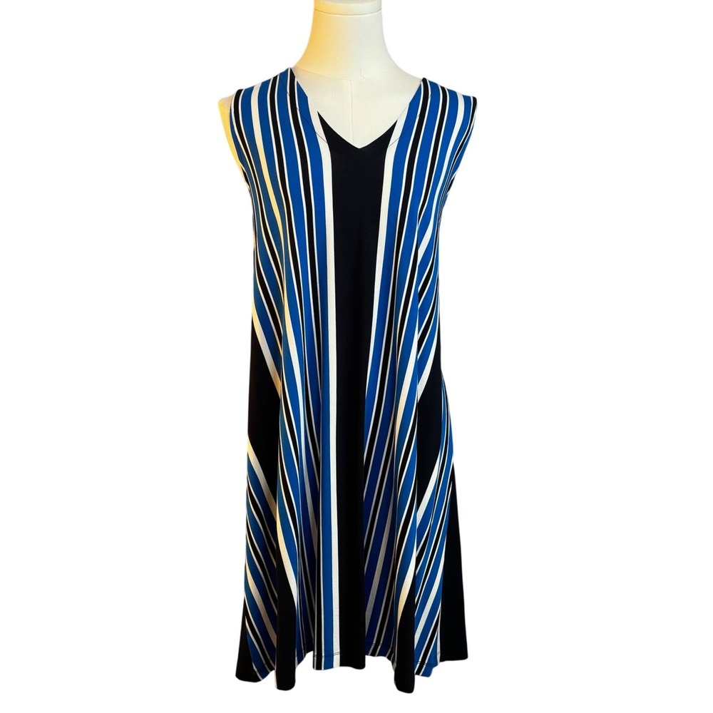NWT Loft Outlet Womens XL Blue Black Striped Sleeveless V-Neck Swing Dress